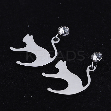 201 Stainless Steel Kitten Dangle Stud Earrings LS-EJEW-T008-JN745-1