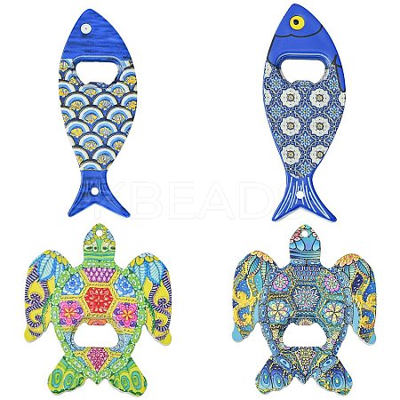 4Pcs 4 Styles Melamine Bottle Opener Fridge Magnet AJEW-CJ0001-54-1