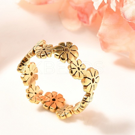 201 Stainless Steel Daisy Finger Ring for Women RJEW-A053-01G-1