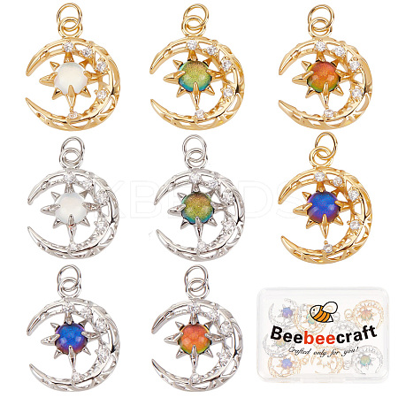 Beebeecraft 8Pcs 8 Colors Brass Micro Pave Clear Cubic Zirconia Glass Pendants KK-BBC0003-79-1