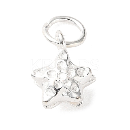 925 Sterling Silver Textured Star Charms with Jump Rings STER-H118-06S-1