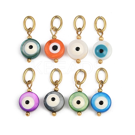 Dyed Natural Shell Enamel Evil Eye Charms STAS-A120-02G-1