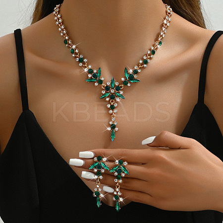 Flower Brass Rhinestone Pendant Necklaces & Stud Dangle Earrings FS-WG58BAB-01-1
