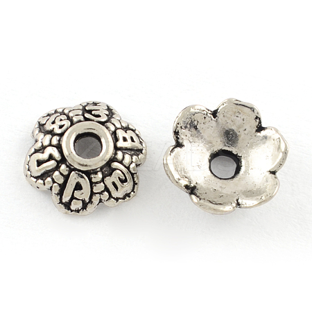6-Petal Tibetan Style Alloy Bead Caps TIBEP-R304-112AS-LF-1