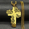 201 Stainless Steel Hollow Rose Cross Pendant Necklaces NJEW-H065-31G-1
