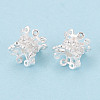 925 Sterling Silver Pave Clear Cubic Zirconia Flower Beads STER-T008-40S-2