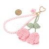 Handmade Cotton Yarn Crochet Lily of the Valley & Glass Pearl Round Bead Pendant Decorations HJEW-JM04389-04-3