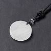 Natural Quartz Crystal Flat Round with Flower of Life Pendant Necklace with Nylon Cord for Women NJEW-P274-02-07-5