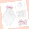 2Pcs 2 Colors Bowknot Long Mesh Tulle Bridal Veils with Hair Barrettes & Imitation Pearl OHAR-GO0001-10-3