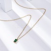 304 Stainless Steel Fern Green Rhinestone Rectangle Pendant Cable Chain Necklaces NJEW-U026-01G-2