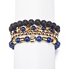 4Pcs 4 Style Natural Lava Rock & Lapis Lazuli(Dyed) & Synthetic Hematite Stretch Bracelets Set with Alloy Shell Beaded BJEW-JB08738-4