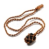 Natural Black Tourmaline Macrame Pouch Adjustable Slider Necklaces NJEW-M090-01-1