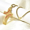 201 Stainless Steel Wheat Cross Pendant Box Chain Necklaces for Women Men NJEW-B124-01G-2