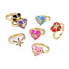 Adjustable Brass Micro Pave Colorful Cubic Zirconia Finger Rings RJEW-S044-163-NF-1