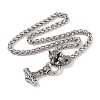 304 Stainless Steel Wolf Head King Wheat Chain Viking Mjolnir Thor Hammer Pendant Necklaces for Men NJEW-K278-05AS-2