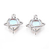Brass Pave Clear AB Glass Cubic Zirconia Heart Planet with Star Connector Charms KK-N267-04G-1