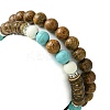 2Pcs 2 Style Synthetic Turquoise Tortoise & Natural Coconut Stretch Bracelets Set BJEW-JB09808-2