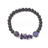Natural Sodalite with Natural Lava Rock Beaded Stretch Bracelets for Women BJEW-JB11130-03-1