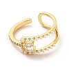 Clear Cubic Zirconia Square Knot Open Cuff Ring with Plastic Pearl Beaded KK-H439-14G-2