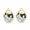 Rack Plating Alloy Rhinestone Enamel Pendants ENAM-N065-09KCG-1