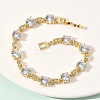 Clear Cubic Zirconia Flat Round & Oval Link Chains Bracelet BJEW-G773-07G-2