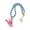 Plastic Pink Lobster Pendant Striped Square Beaded Necklaces with Alloy End Chains NJEW-D336-02G-3