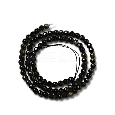 Natural Golden Sheen Obsidian Beads Strands G-P476-01A-04-1