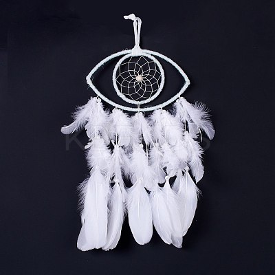 Handmade Eye Woven Net/Web with Feather Wall Hanging Decoration HJEW-K035-01-1