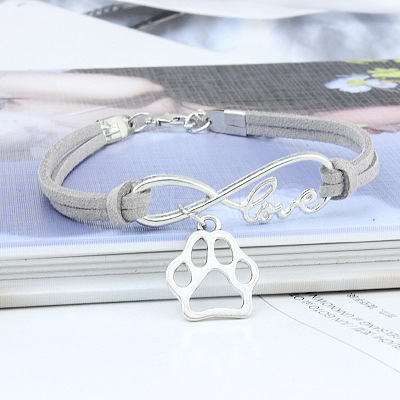 Infinity & Paw Print & Word Love Alloy with Suede Cord Charm Bracelets FS-WG0006A-15-1