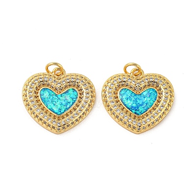 Valentine's Day Brass Micro Pave Cubic Zirconia with Synthetic Opal Pendants KK-D096-02G-G-1