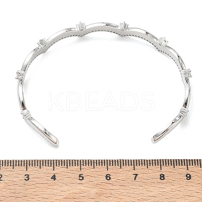 Brass Micro Pave Clear Cubic Zirconia Cuff Bangles for Women BJEW-A172-04P-1