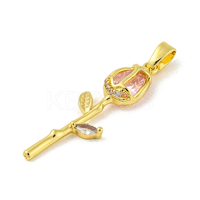 Rose Flower for Valentine's Day Real 18K Gold Plated Rack Plating Brass Micro Pave Cubic Zirconia Pendants X-KK-R153-01D-G-1