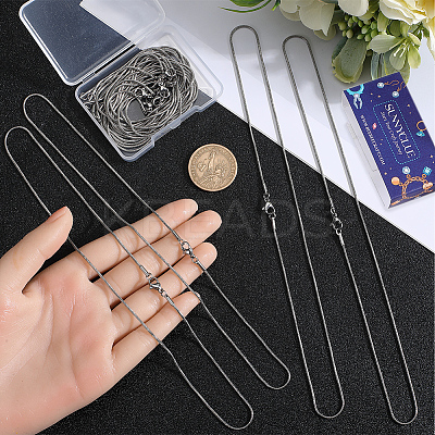 12Pcs Classic Plain 304 Stainless Steel Round Snake Chain Necklaces Set NJEW-SC0001-18-1