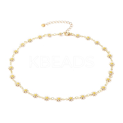 Brass Enamel Daisy Link Chain Necklaces NJEW-JN03173-1