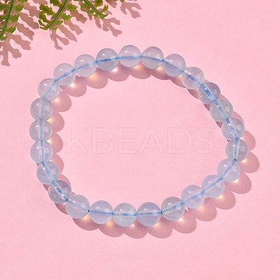 Natural Aquamarine Round Bead Stretch Bracelets for Men Women BJEW-U034-01C-03-1