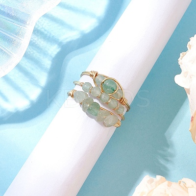 3Pcs Natural Green Aventurine Bead Finger Ring RJEW-JR00855-04-1