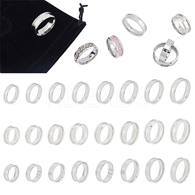 24Pcs 24 Style 201 & 304 Stainless Steel Grooved Finger Ring Settings STAS-UN0044-15-1