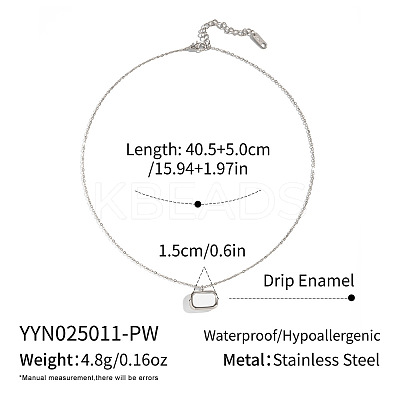 Minimalist 304 Stainless Steel White Enamel Rectangle Pendant Necklaces for Women BF7905-4-1