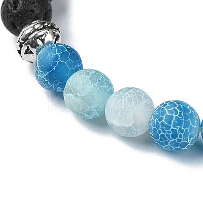 Natural Dyed Crackle Agate & Lava Rock Round Beaded Stretch Bracelet BJEW-TA00444-01-1