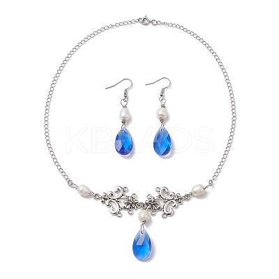 Pearl & Teardrop Glass Jewelry Set SJEW-JS01291-1