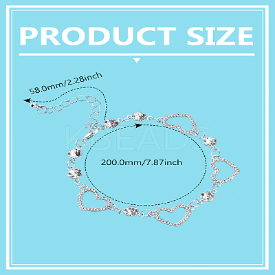 1Pc Alloy Crystal Rhinestone Heart Link Chain Anklets for Women AJEW-LP0007-44-1