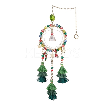 Christmas Theme Glass Beaded & Alloy Enamel Charm Hanging Ornaments HJEW-TA00245-1