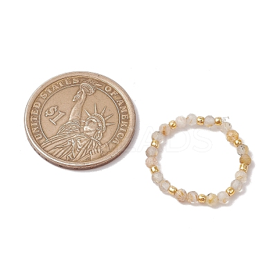 Natural Gold Rutilated Quartz Beaded Stretch Rings for Women RJEW-JR00868-11-1