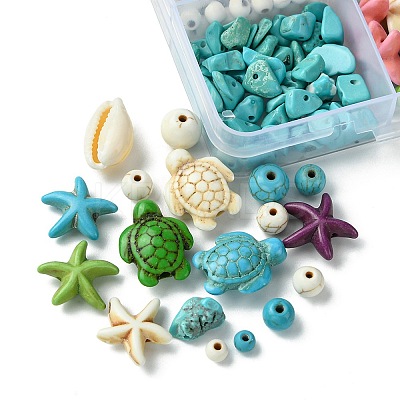 DIY Synthetic Turquoise & Natural Cowrie Shell Beads Jewelry Making Finding Kits DIY-FS0005-98-1