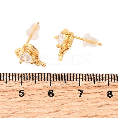 Brass Micro Pave Clear Cubic Zirconia Heart Stud Earrings EJEW-C158-08G-1