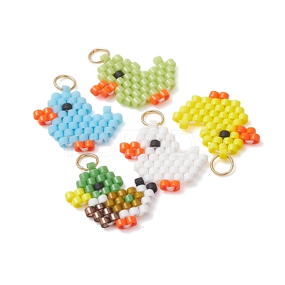 5Pcs Glass Seed Beaded Pendants PALLOY-MZ01293-1