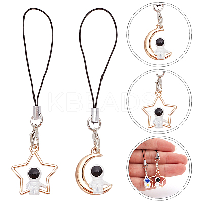 8Pcs 8 Style Cartoon Astronaut Pendant Hanging Rope AJEW-WR0001-44-1