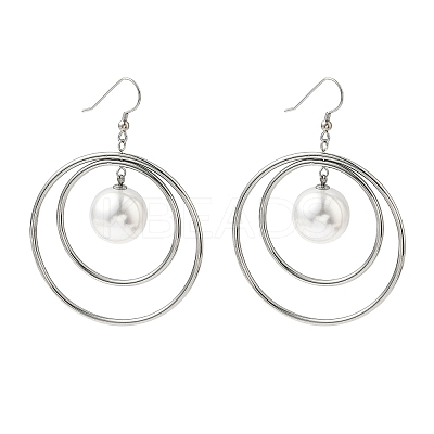 Electroplated 304 Stainless Steel Imitation Pearl Dangle Earrings EJEW-Z129-04P-1