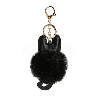 Cute Cat PU Leather & Imitate Rex Rabbit Fur Ball Keychain KEYC-C005-01C-1