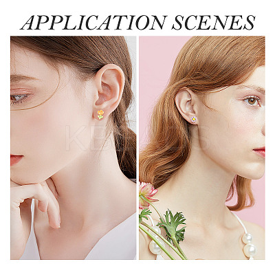 10pcs 8 style Flower Porcelain Stud Earrings EJEW-TA0001-30-1